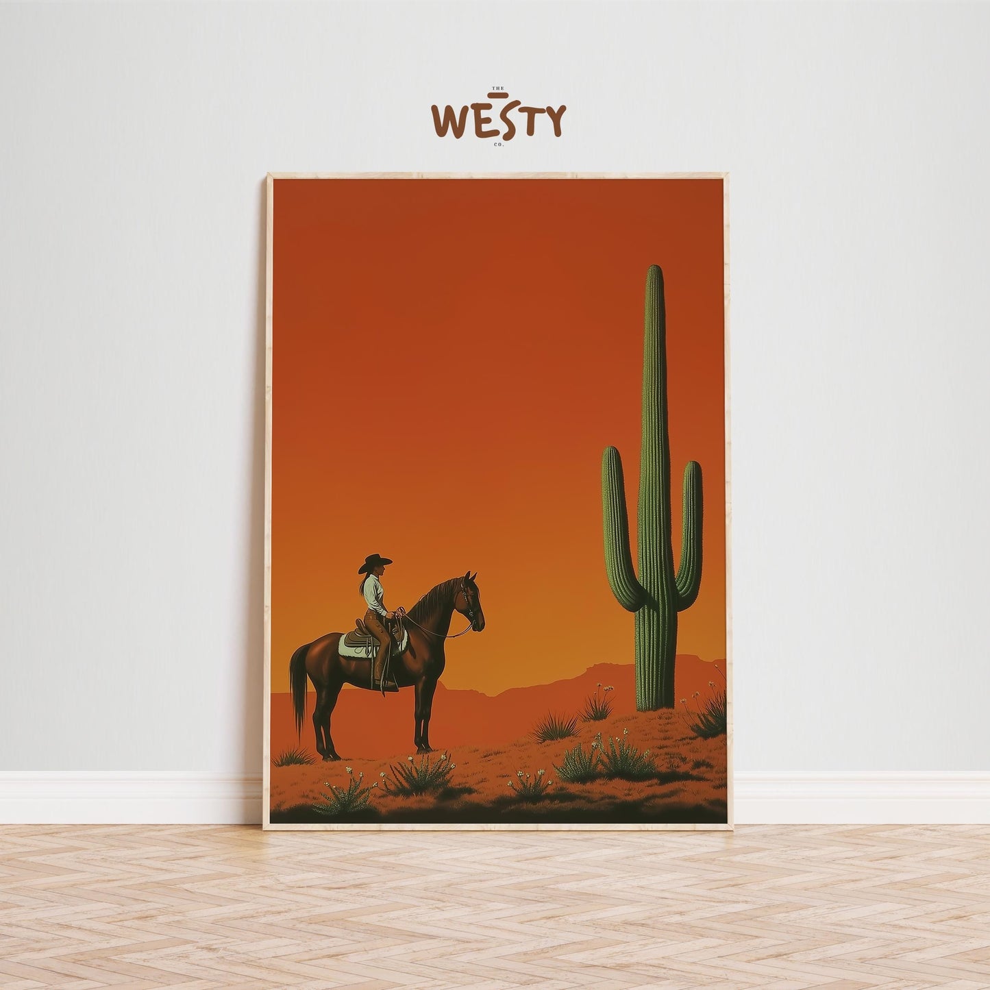 Cowgirl and Cactus Poster – Sunset Desert Western Print