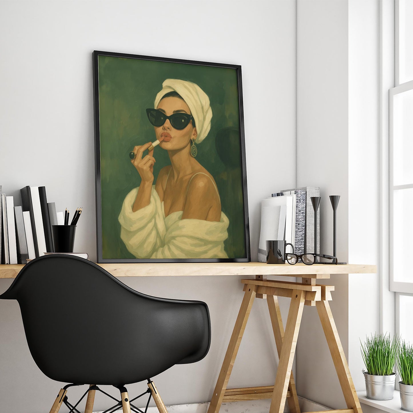 Lipstick Glam Poster – Retro Vanity Art With Green Wall Decor & Feminine Strength Print