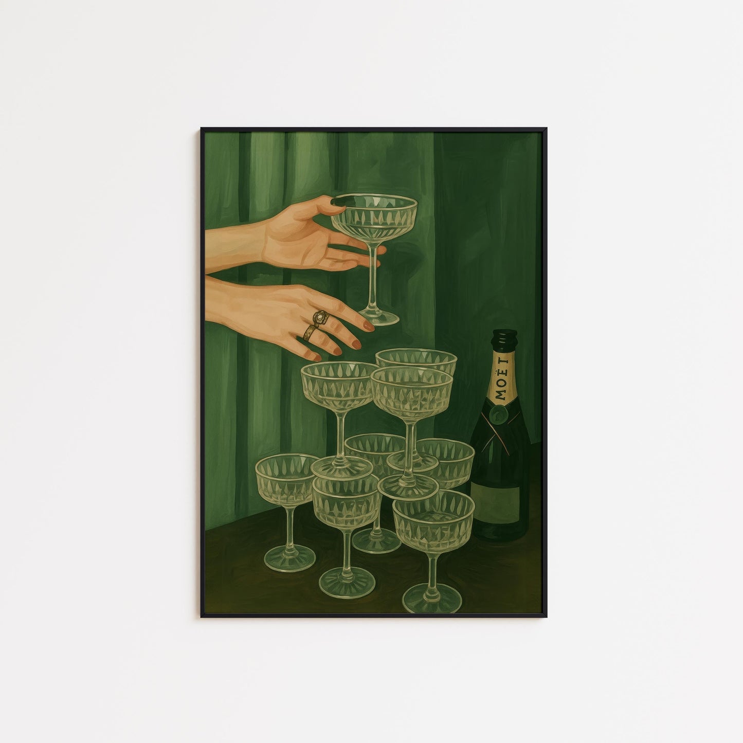 Champagne Glass Poster – Feminine Bar Art with Moët Bottle | Luxe Party Print