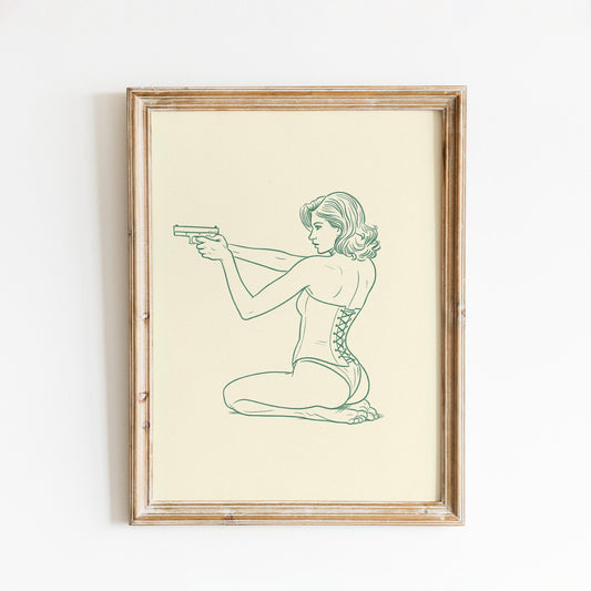 Armed Muse Poster – Minimal Line Art Woman Print, Femmaura Bold Series