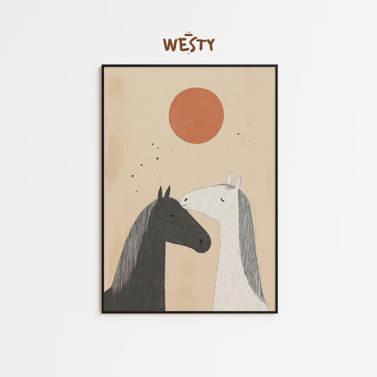 Horse Love Print – Minimal Desert Romance Wall Art