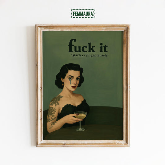Dark Humor Poster – Retro Wall Art Featuring Tattooed Woman & Bold Quote