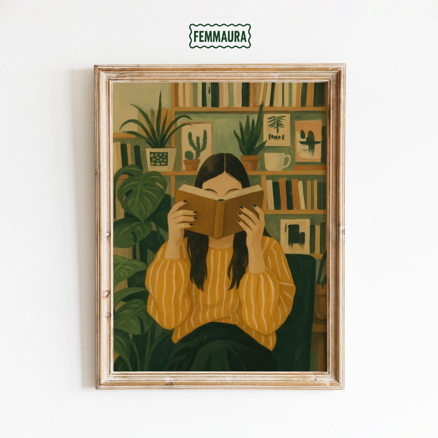 Library Wall Art – Cozy Reading Corner Poster With Book Lover Decor & Plant-Filled Room