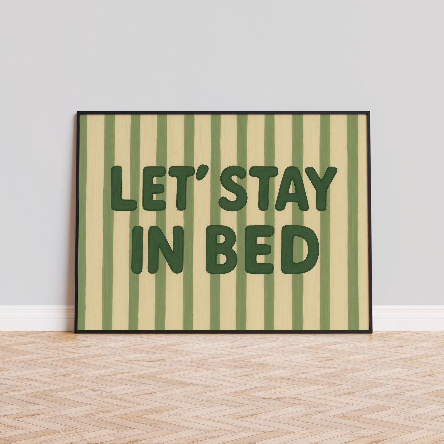 Retro Funny Quote Poster – Cozy Bedroom Wall Art With Green Stripes