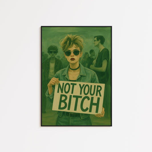 Feminist Protest Poster – Retro Wall Art with Bold Woman Decor & Green Protest Art