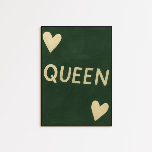 Queen Typography Art – Bold Wall Print With Heart Accent & Feminist Style