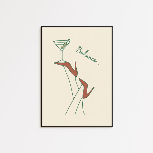 Balance Poster – Minimal Martini Glass Wall Art