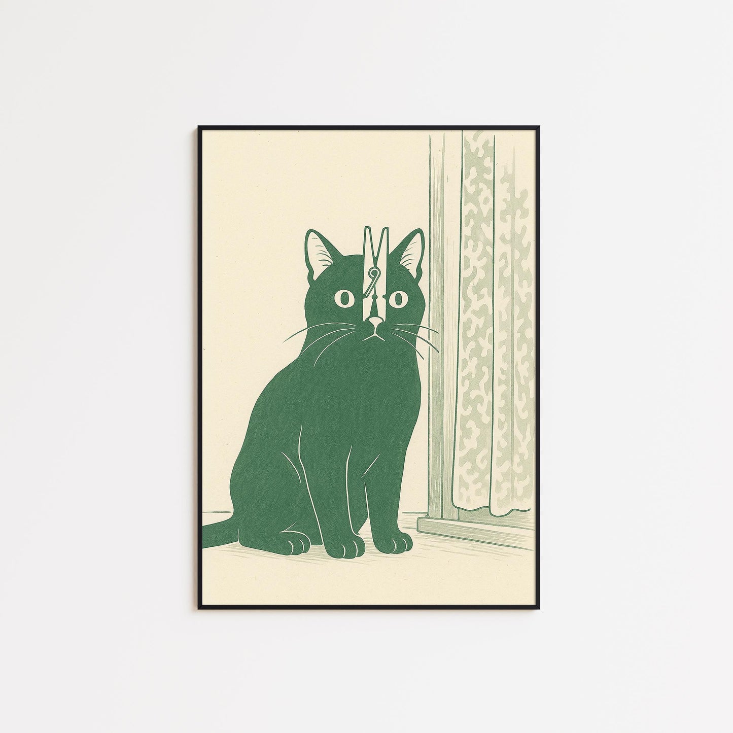 Cat with Peg – Minimalist Funny Wall Art
