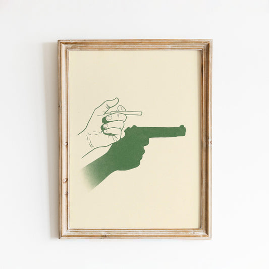 Cigarette & Gun Poster – Minimal Surreal Line Art Print, Femmaura Bold Series
