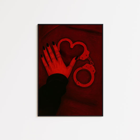 Gothic Love Wall Poster – Dark Gothic Artwork With Heart Shaped Handcuffs