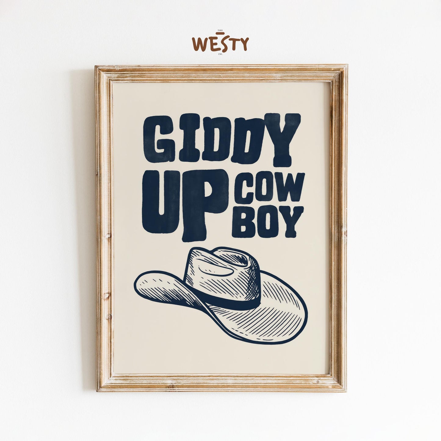 Giddy Up Cowboy Poster – Western Hat Print in Navy Blue