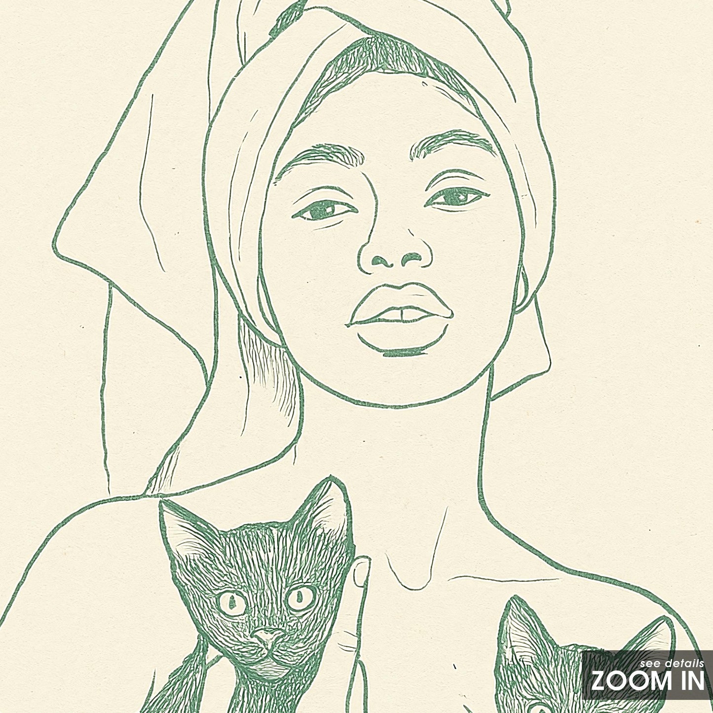 Woman with Black Cats Poster – Minimal Line Art Print, Femmaura Bold Series