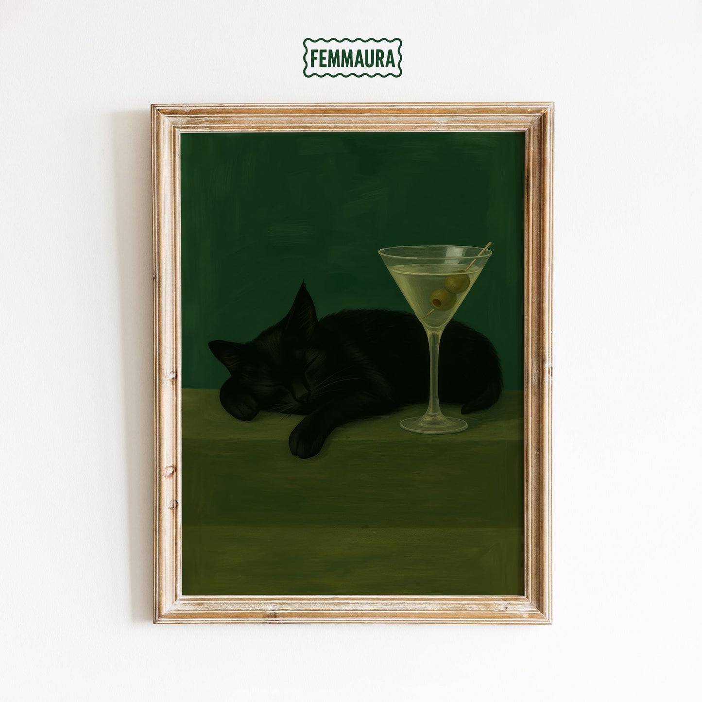 Black Cat Martini Poster – Retro Bar Wall Art With Playful Elegance Print