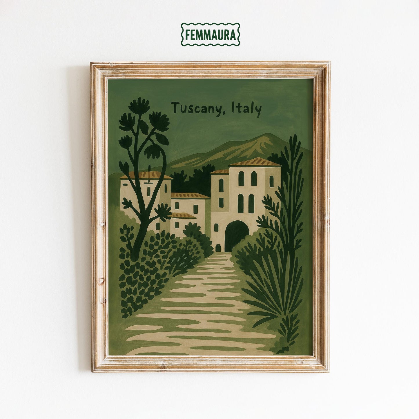 Tuscany Italy Poster – Vintage Mediterranean Wall Art | Olive Green Rustic Print