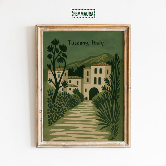 Tuscany Italy Poster – Vintage Mediterranean Wall Art | Olive Green Rustic Print