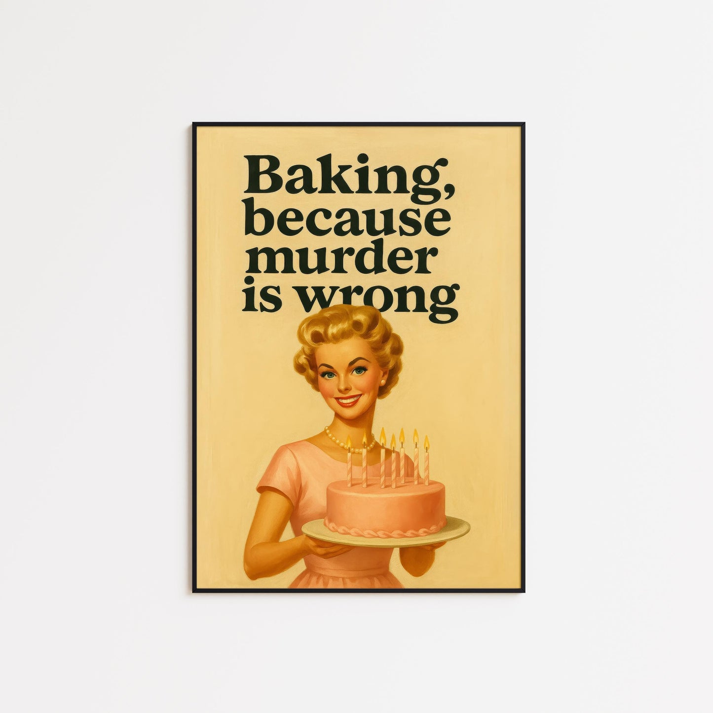 Retro Baking Poster – Funny Kitchen Art | Yellow Vintage Baker Gift Wall Print