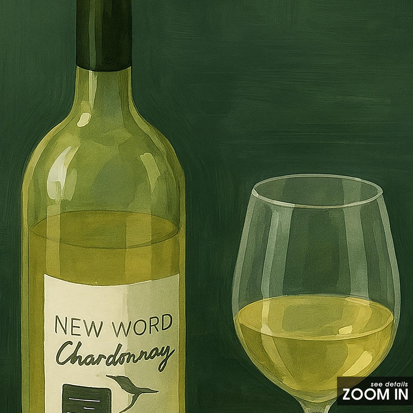 Chardonnay Cheese Poster – Minimalist Wine Print | Olive Green Vintage Wall Art