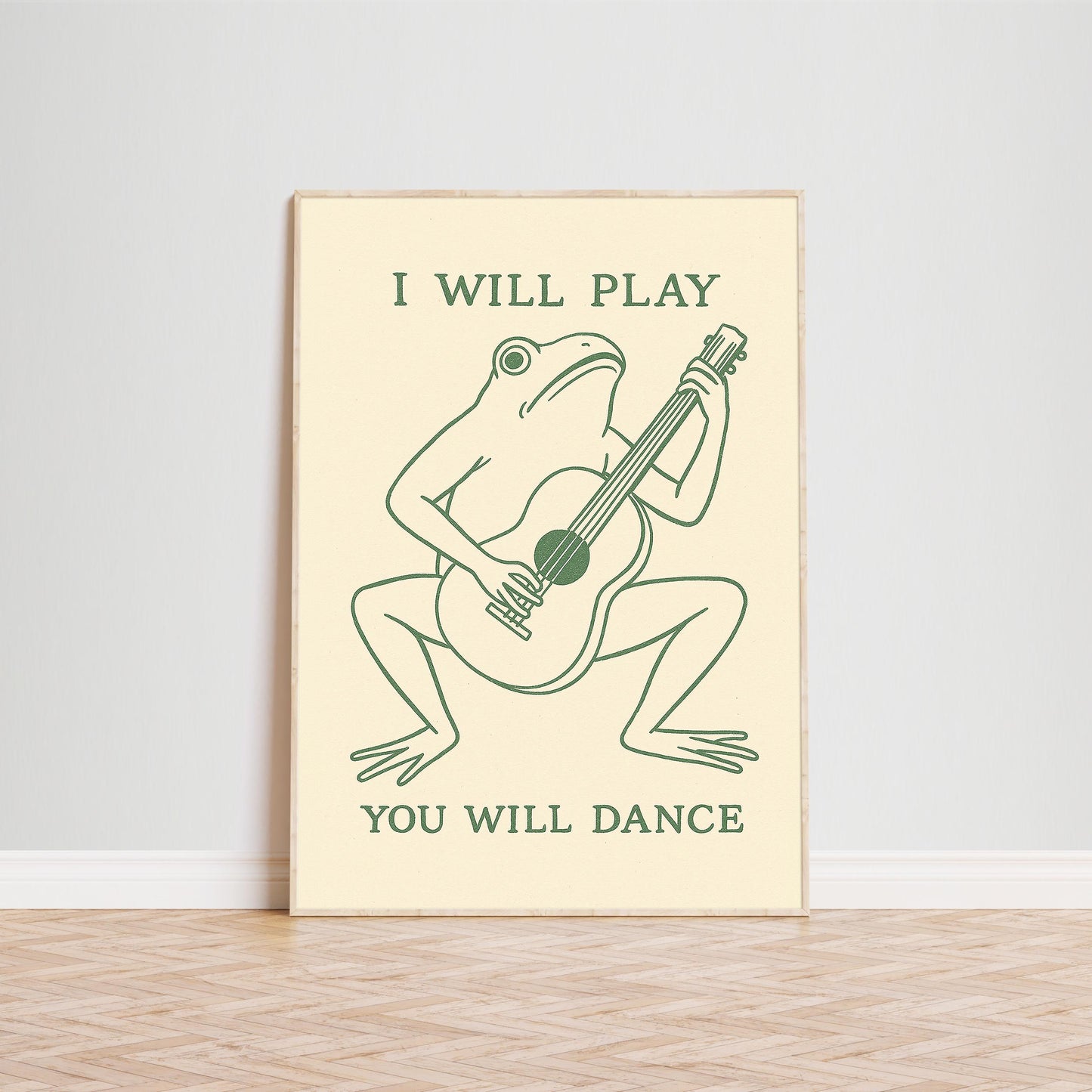 Frog Guitar Poster – Funny Animal Music Print, Vintage Minimal Wall Art