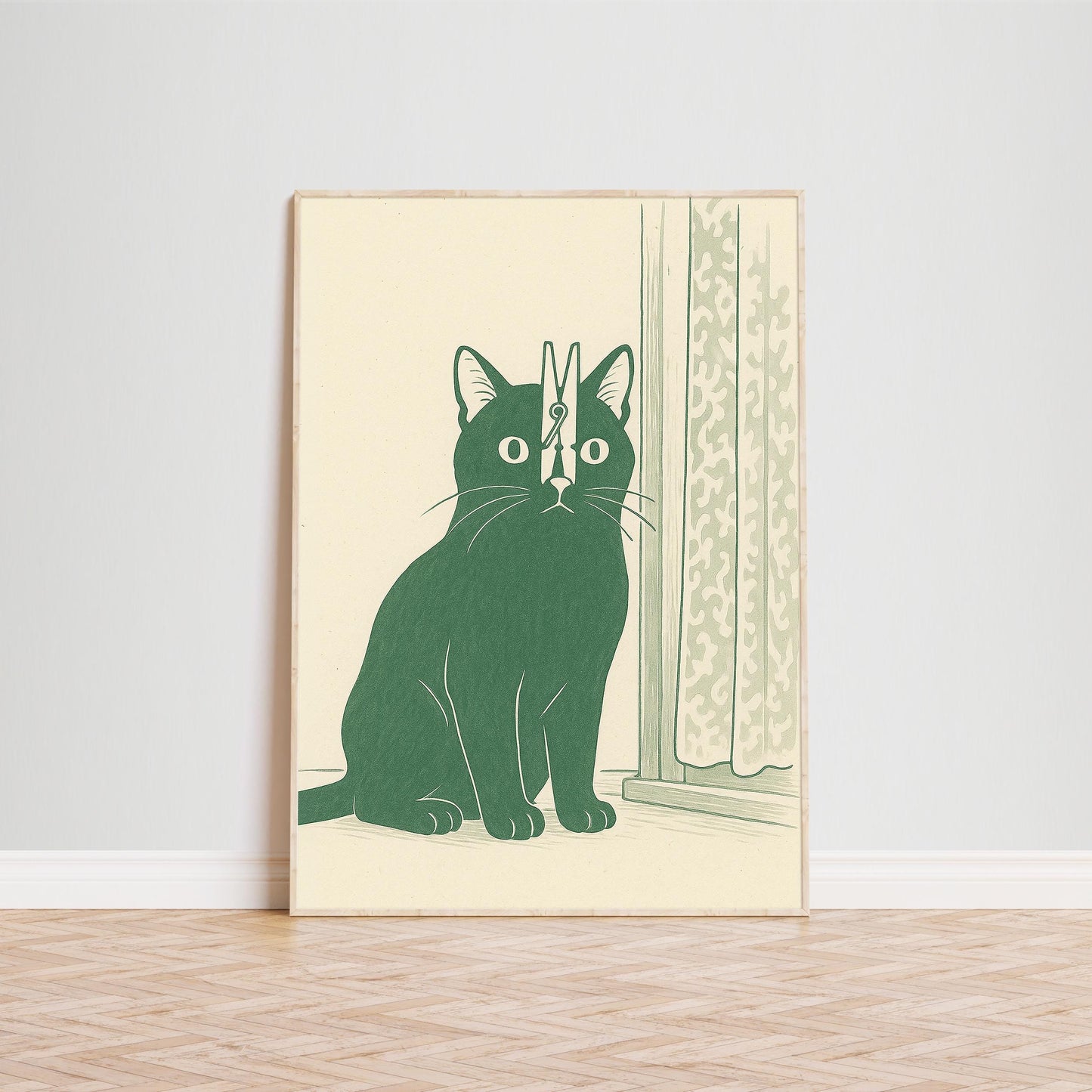 Cat with Peg – Minimalist Funny Wall Art