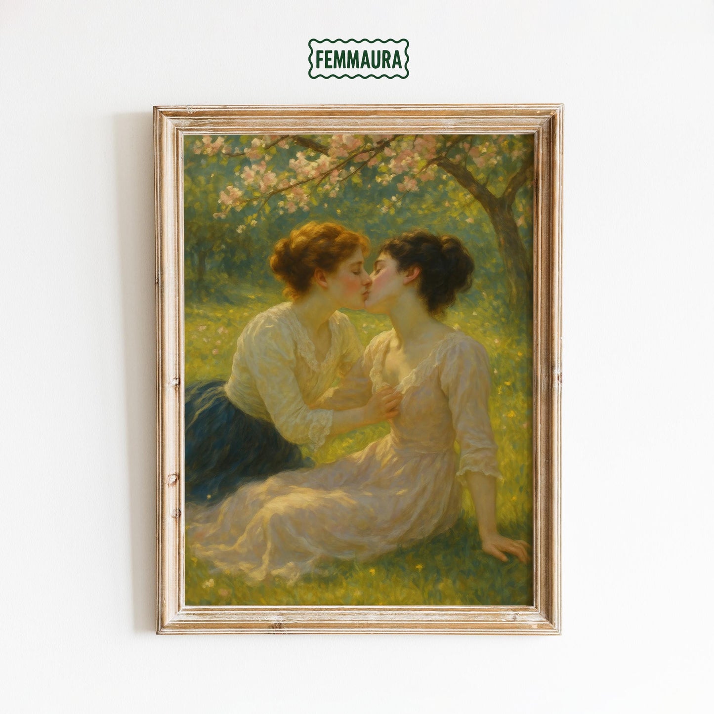Victorian Sapphic Kiss Romantic Lesbian Art Print – Vintage Love Poster