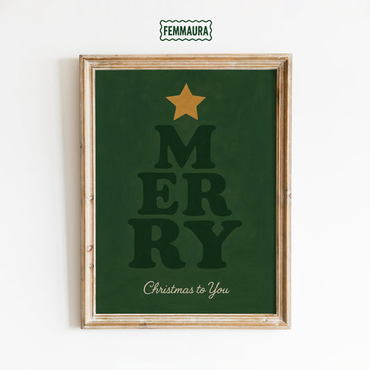 Christmas Tree Poster – Retro Holiday Wall Art With Green And Gold Design