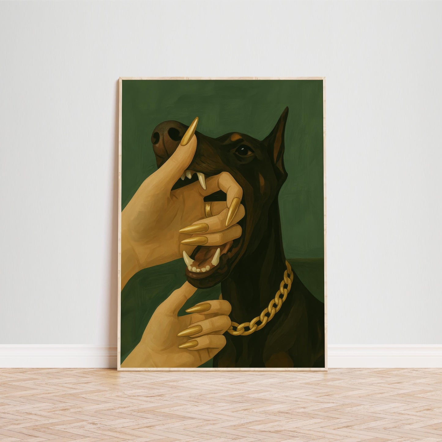Doberman Wall Art – Dark Feminine Poster With Golden Nail Gothic Decor
