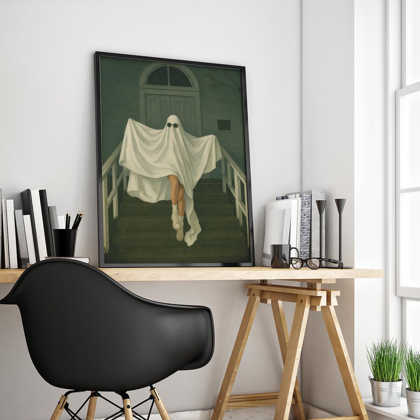 Gothic Wall Art – Surreal Ghost Poster With Stylish Boots And Sunglasses