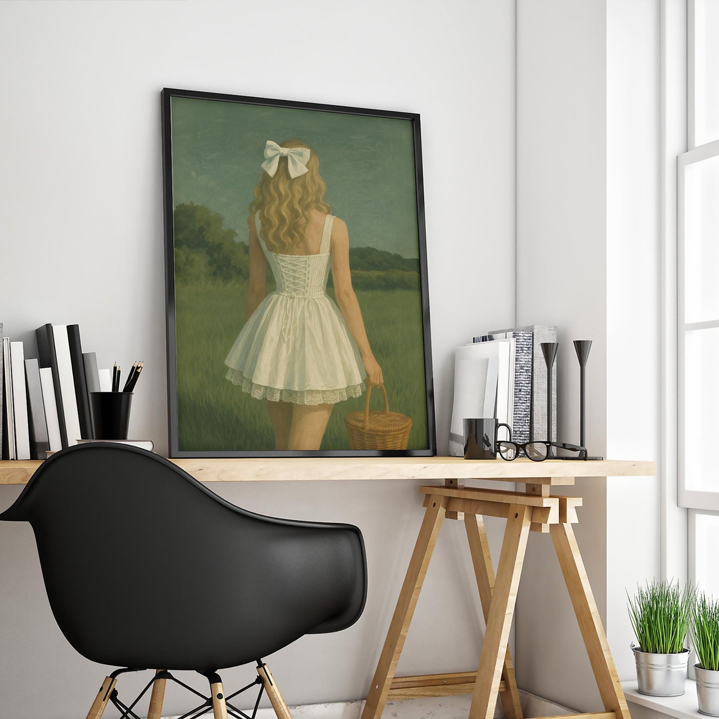 Picnic Girl Poster – Retro Wall Decor With Red Gingham And Summer Picnic Art