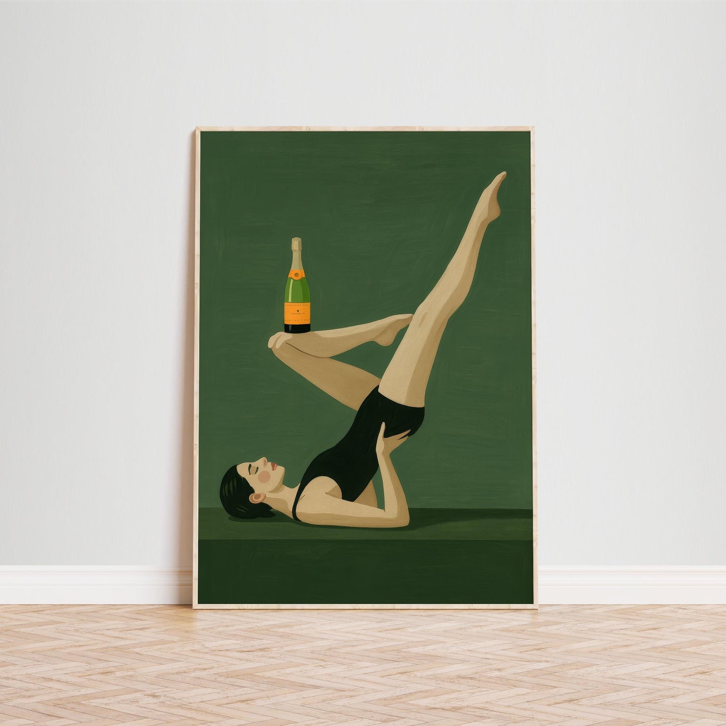 Champagne Art Print – Retro Wall Art | Playful Green Vintage Style Poster