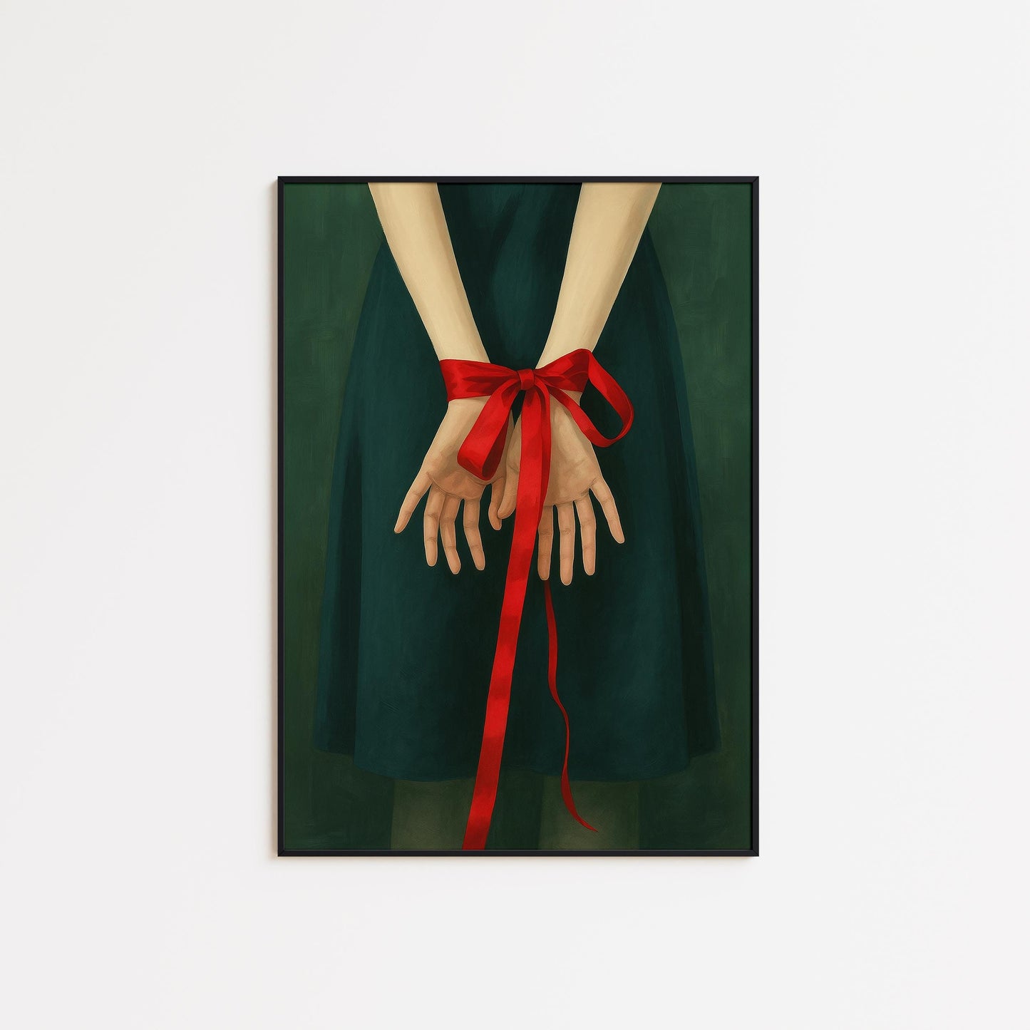 Red Ribbon Wall Art – Feminine Wall Print | Elegant Minimalist Dark Academia Decor