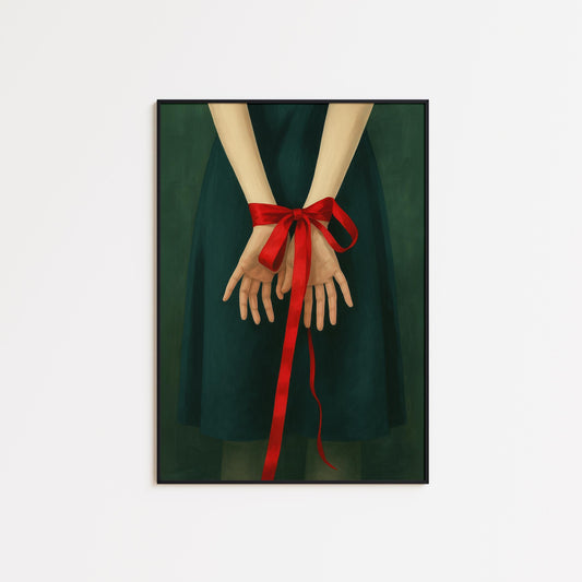 Red Ribbon Wall Art – Feminine Wall Print | Elegant Minimalist Dark Academia Decor