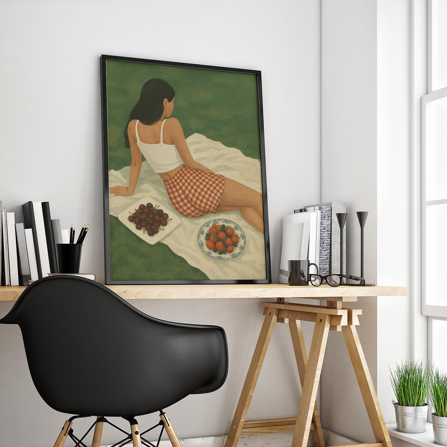 Vintage Picnic Poster – Rustic Summer Wall Art With Gingham Skirt Charm