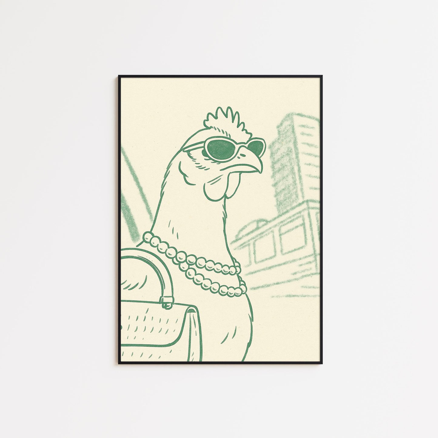 Urban Hen Poster – Minimal Surreal Line Art Print, Femmaura Bold Series