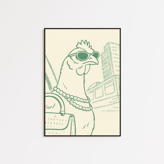 Urban Hen Poster – Minimal Surreal Line Art Print, Femmaura Bold Series