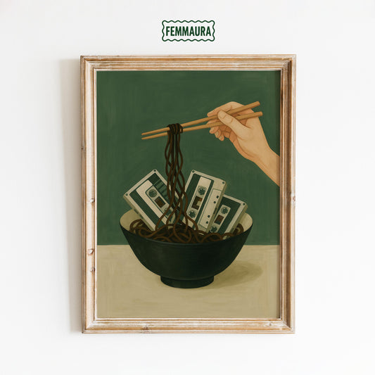 Cassette Tape Poster - Quirky Retro Wall Art Featuring Noodle Art Print
