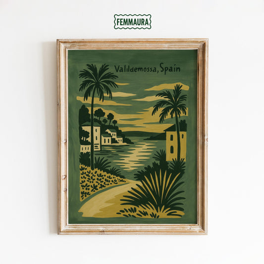 Valldemossa Spain Poster – Vintage Mallorca Travel Print | Mediterranean Wall Art