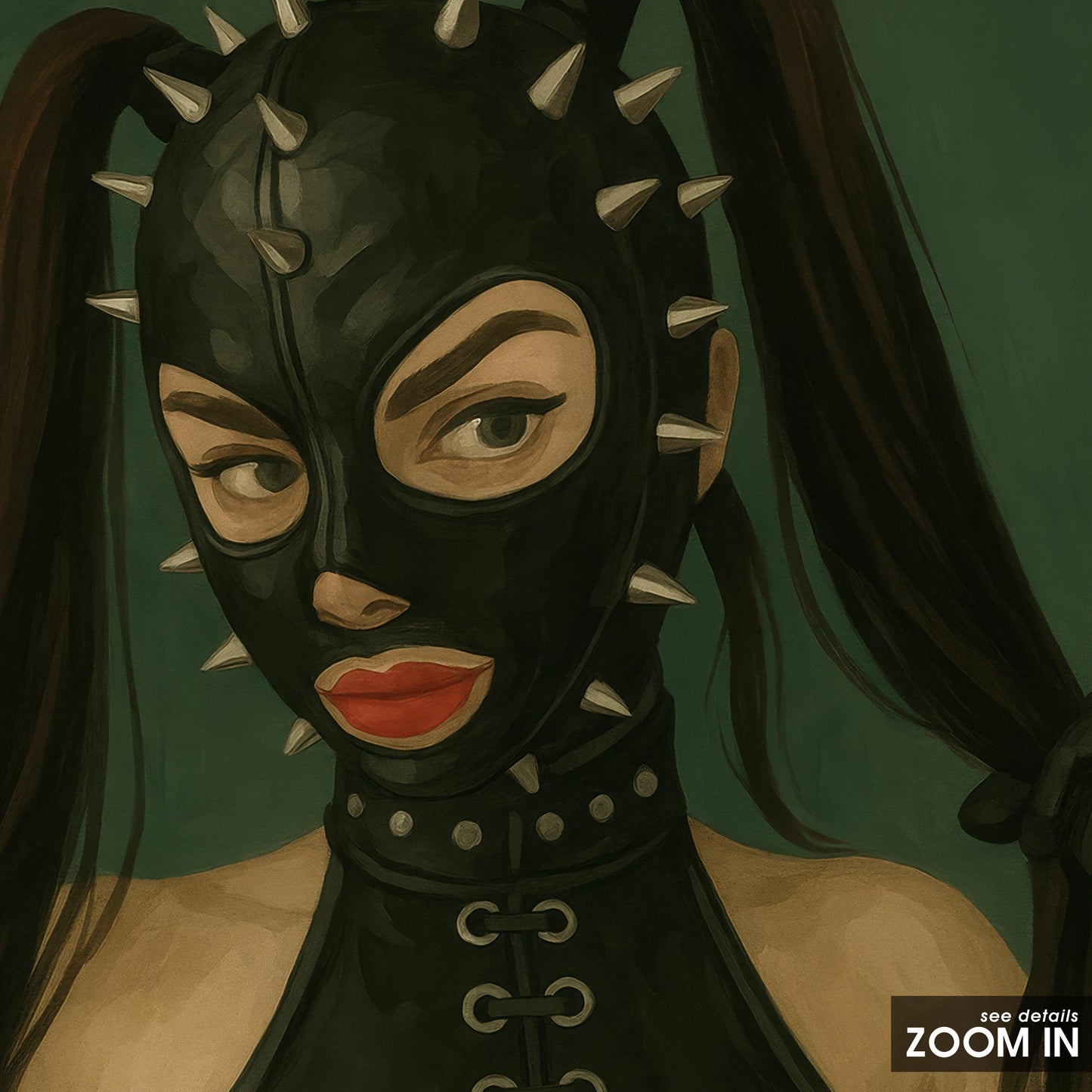 BDSM Fetish Art Print – Bold Retro Woman Poster | Edgy Green Wall Decor