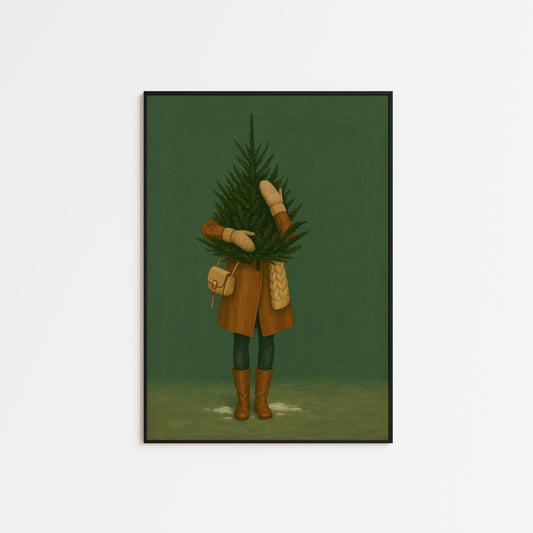 Winter Tree Poster – Cozy Christmas Wall Art With Mysterious Winter Figure