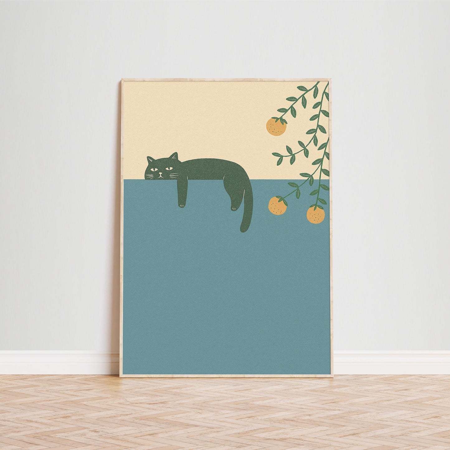 Lazy Summer Cat – Minimal Line Art Poster, Warm Mediterranean Wall Print