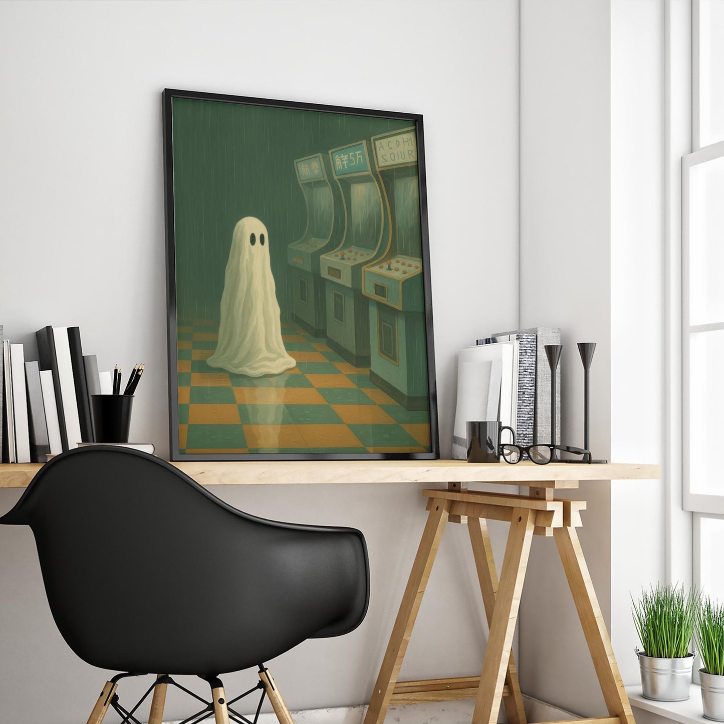 Ghost Arcade Poster – Spooky Retro Print With Haunted Gaming Art Vibes