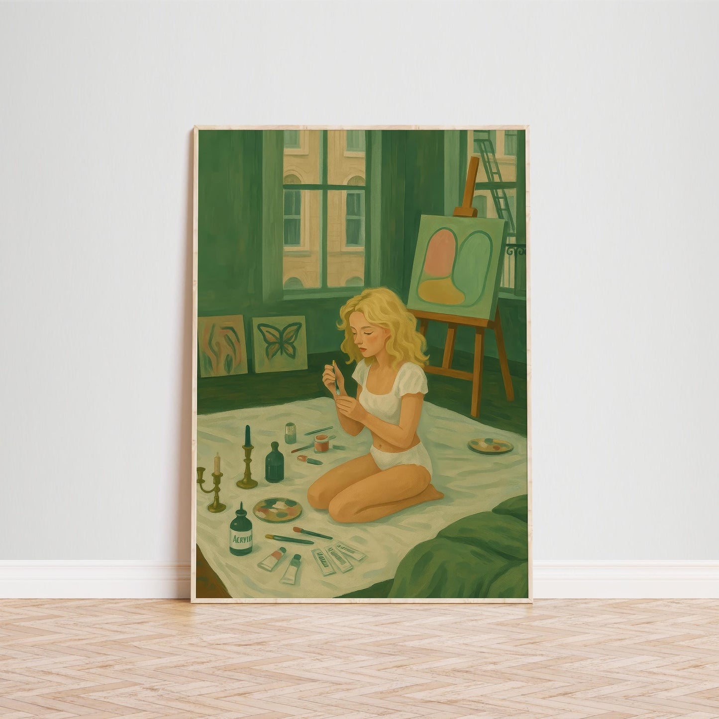Feminine Wall Art – Girl Painting Print | Cozy Boho Art Decor for Creative Spaces