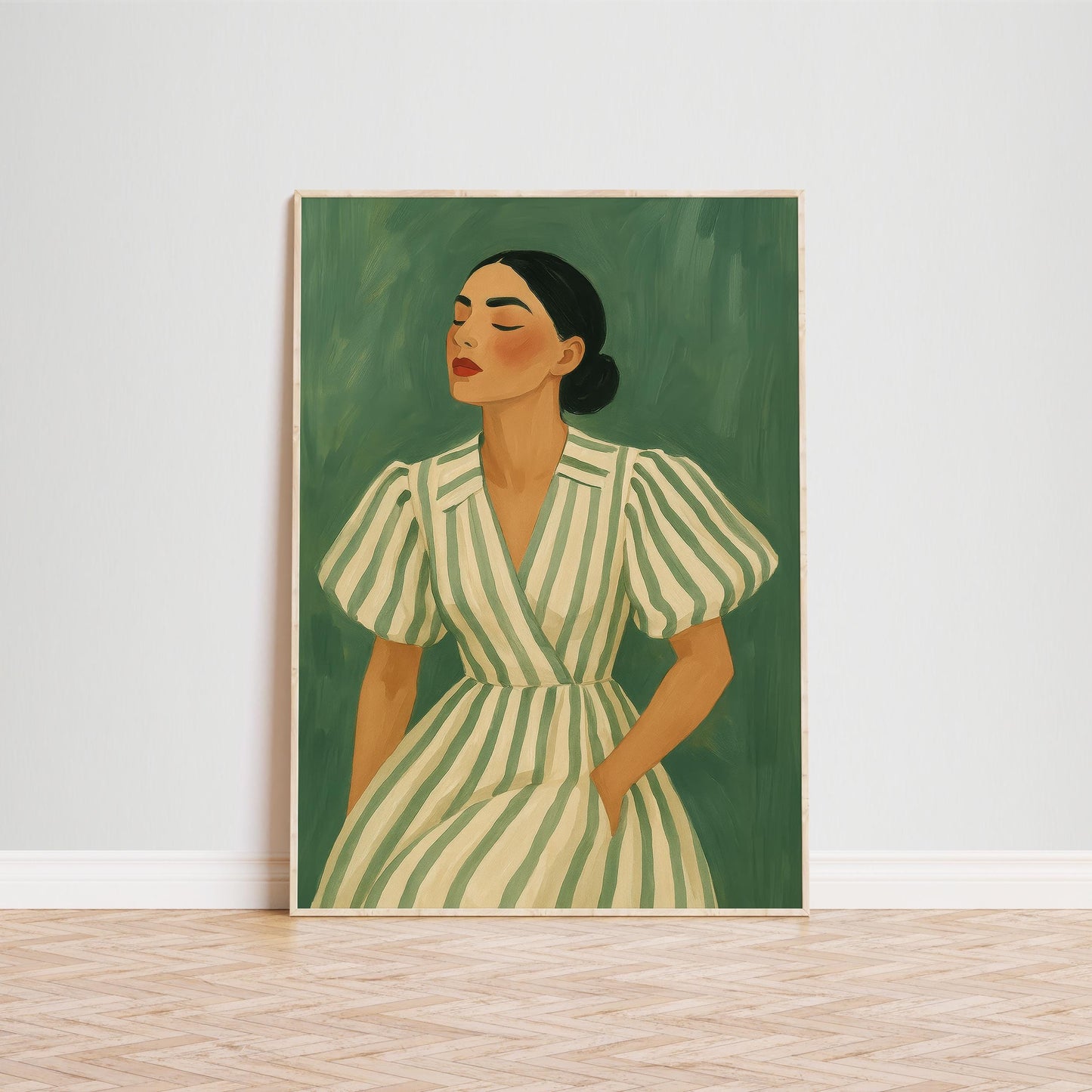 Green Striped Woman Art Print – Feminine Wall Art | Vintage Style Poster