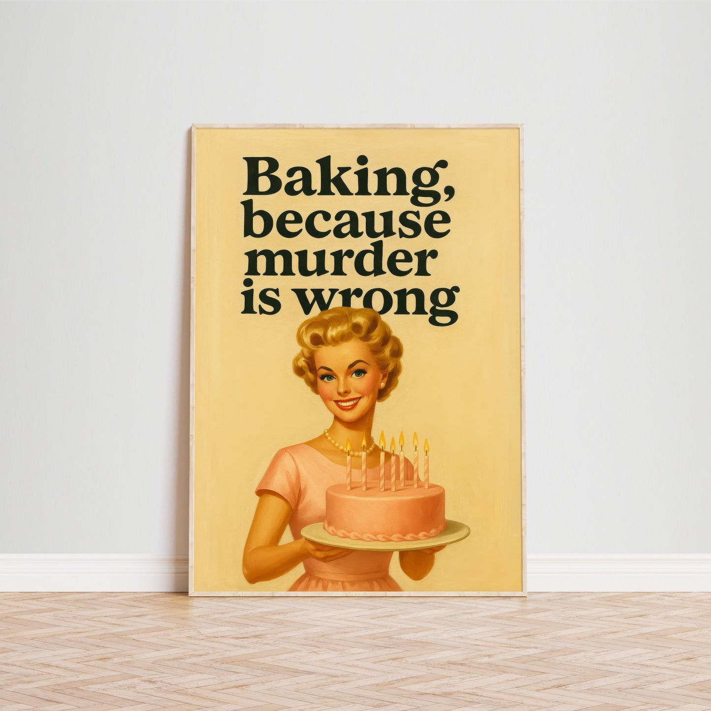 Retro Baking Poster – Funny Kitchen Art | Yellow Vintage Baker Gift Wall Print