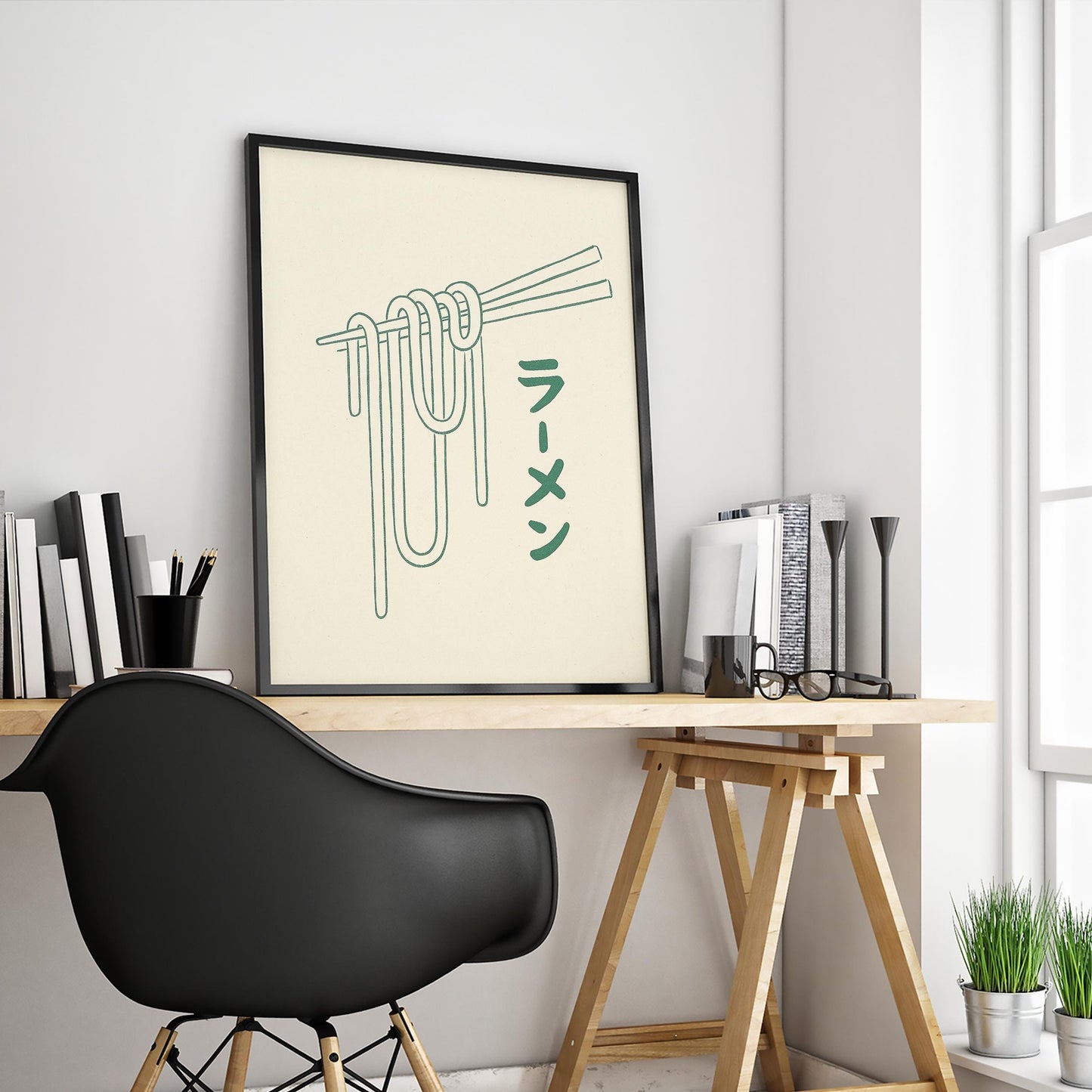 Ramen Line Art Poster – Minimal Japanese Noodle Print, Modern Kitchen Wall Decor