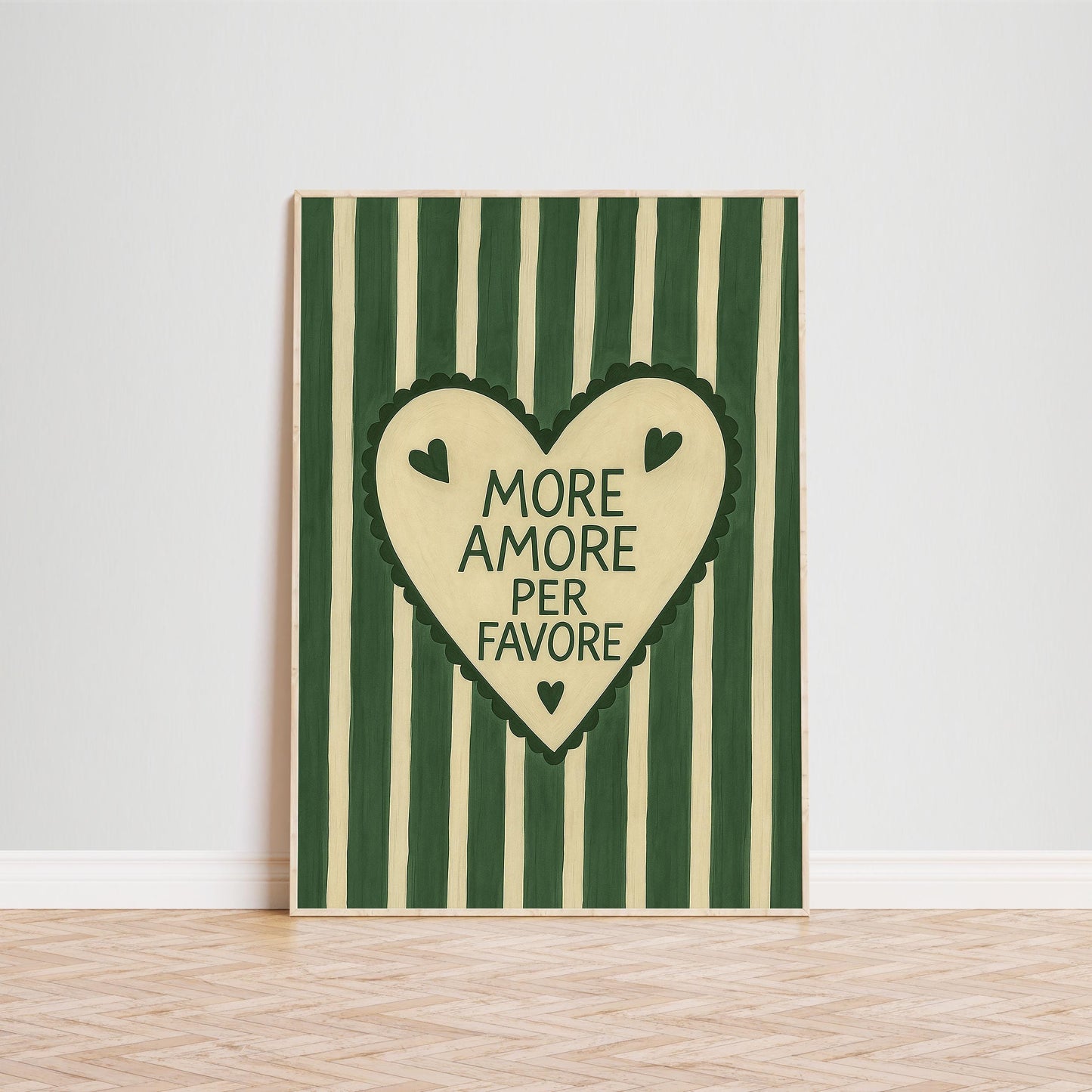 Italian Love Poster – Romantic Wall Art With Amore Quote & Green Stripes