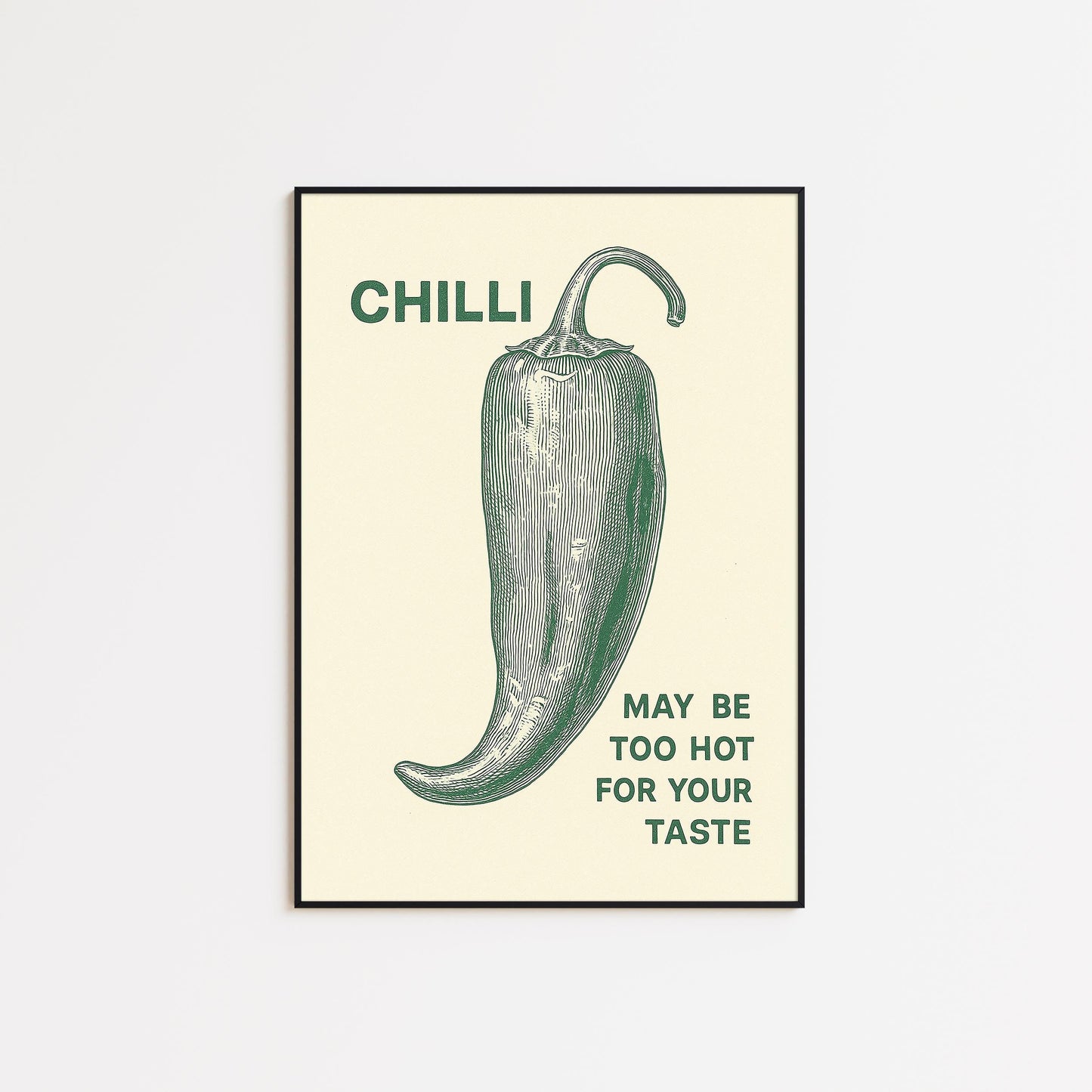 Chilli Poster – Vintage Green Pepper Print – Spicy Kitchen Wall Art – Retro Food Illustration