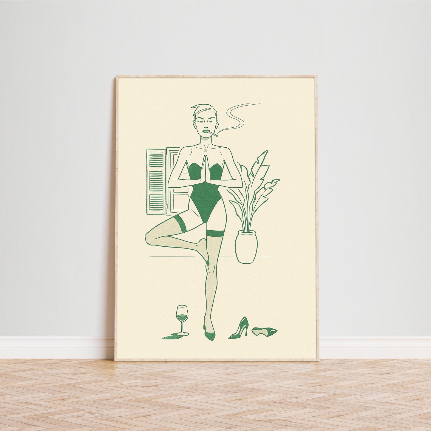 Yoga & Wine Poster – Feminine Line Art Print, Self-Care Humor Wall Decor