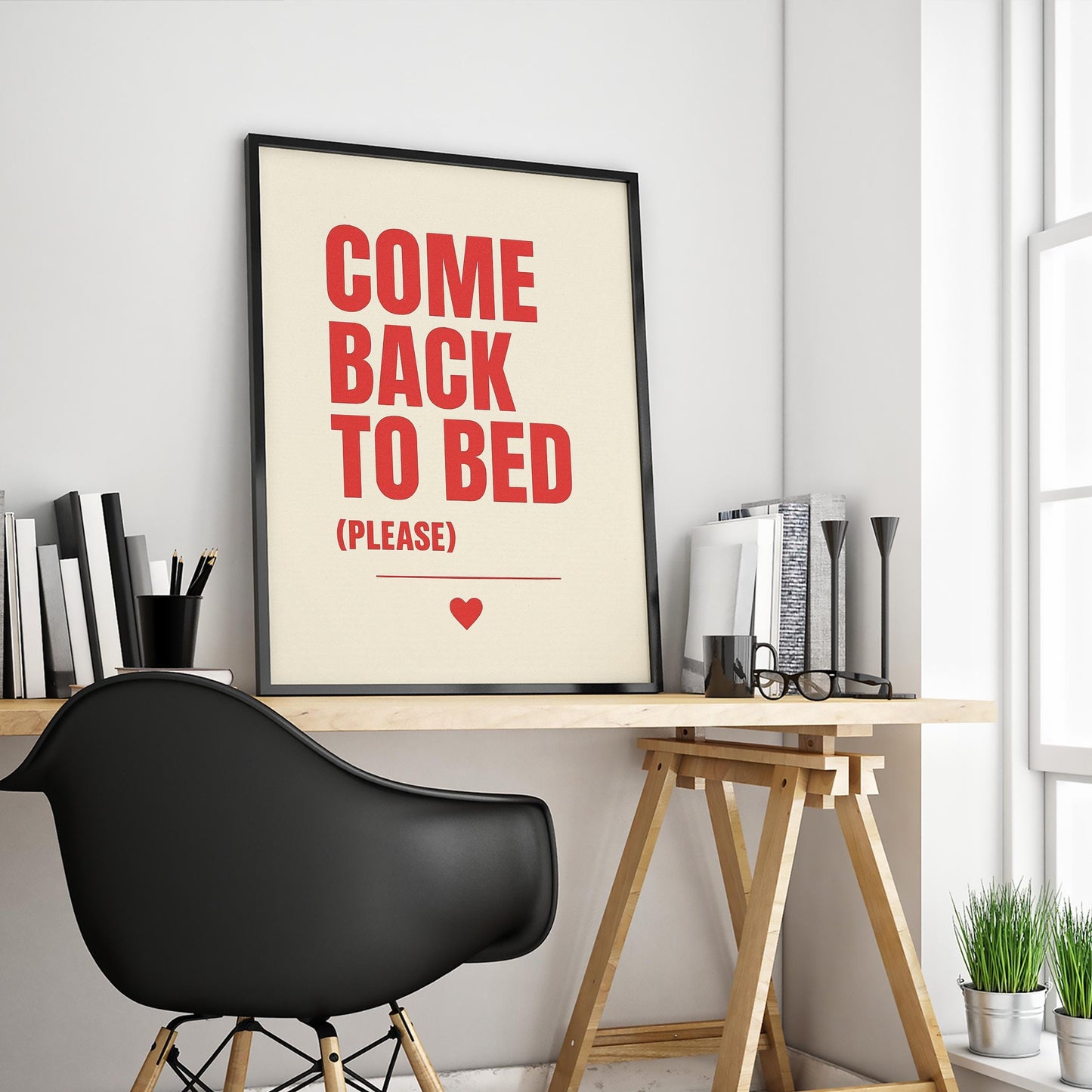 Romantic Bedroom Wall Art – Minimalist Typography Print With Red Text Poster