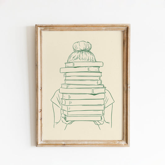Book Lover Poster – Minimal Reading Girl Line Art Print