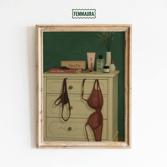 Sensual Bedroom Wall Art – Elegant Lingerie Still Life Poster for Romantic Decor